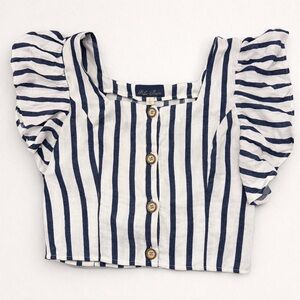 Blue Rain Navy and White Buttoned Crop Top size L